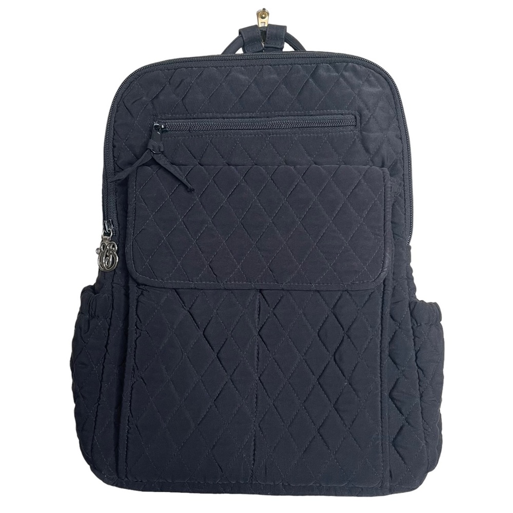 Vera Bradley Classic Quilted Black Backpack Lightweight Casual Zip Close Retired